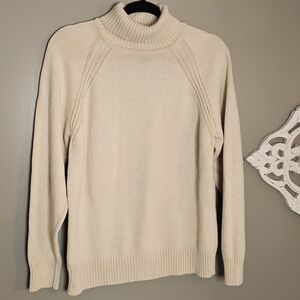 Jeanne Pierre Womens Vintage White Cotton Blend Knit Turtleneck Sweater Size L